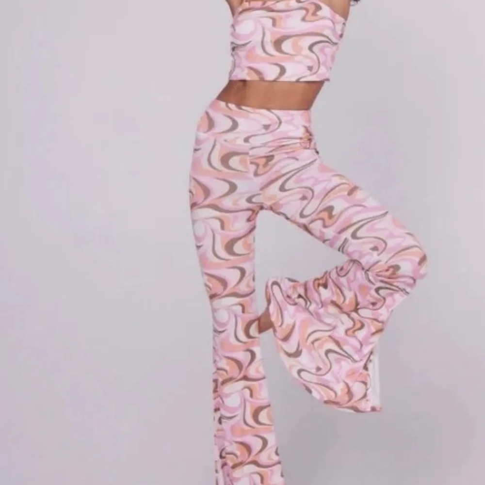 FP Movement by Free People Pink Swirl Flare Jumpsuit